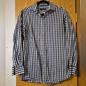 Tommy Hilfiger Navy and White Plaid Shirt Regular Fit 15-15 1/2